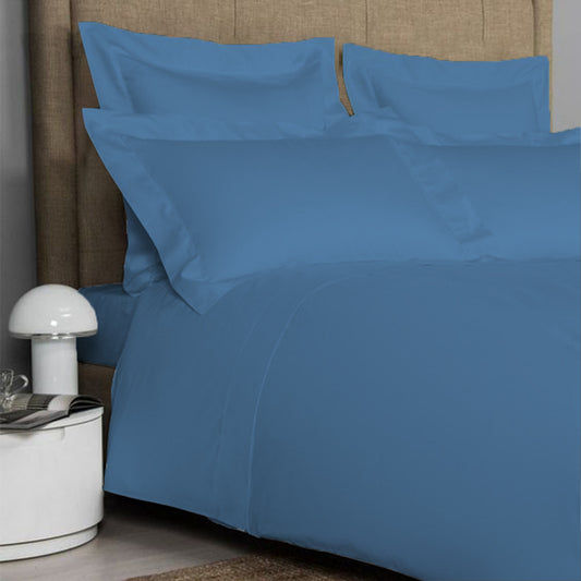 AURAECOM Solid Colour Bedsheet for Double Bed King Size with Pillow Cover Set (Blue)
