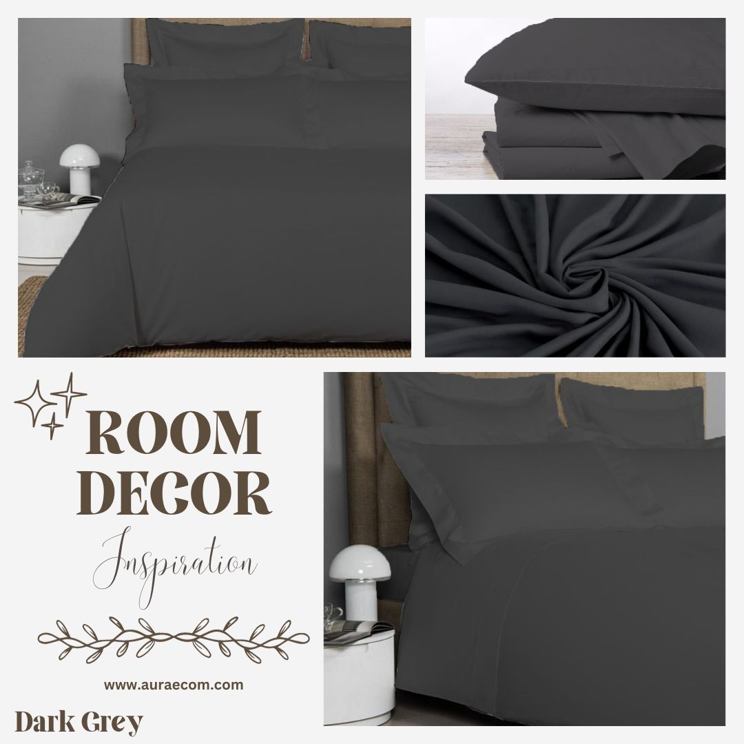 AURAECOM Solid Colour Bedsheet for Double Bed King Size with Pillow Cover Set (Dark Grey)