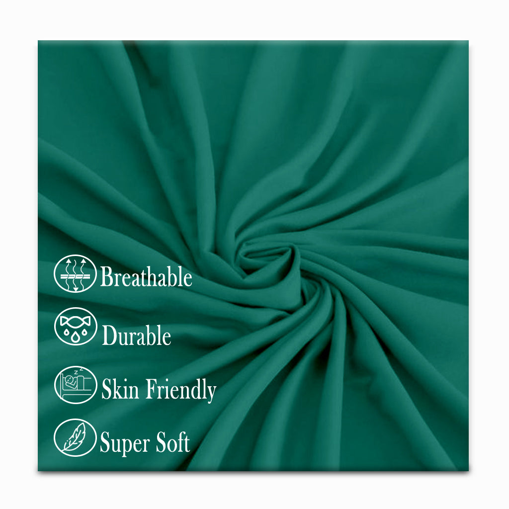 AURAECOM Solid Colour Bedsheet for Double Bed King Size with Pillow Cover Set (Peacock Green)