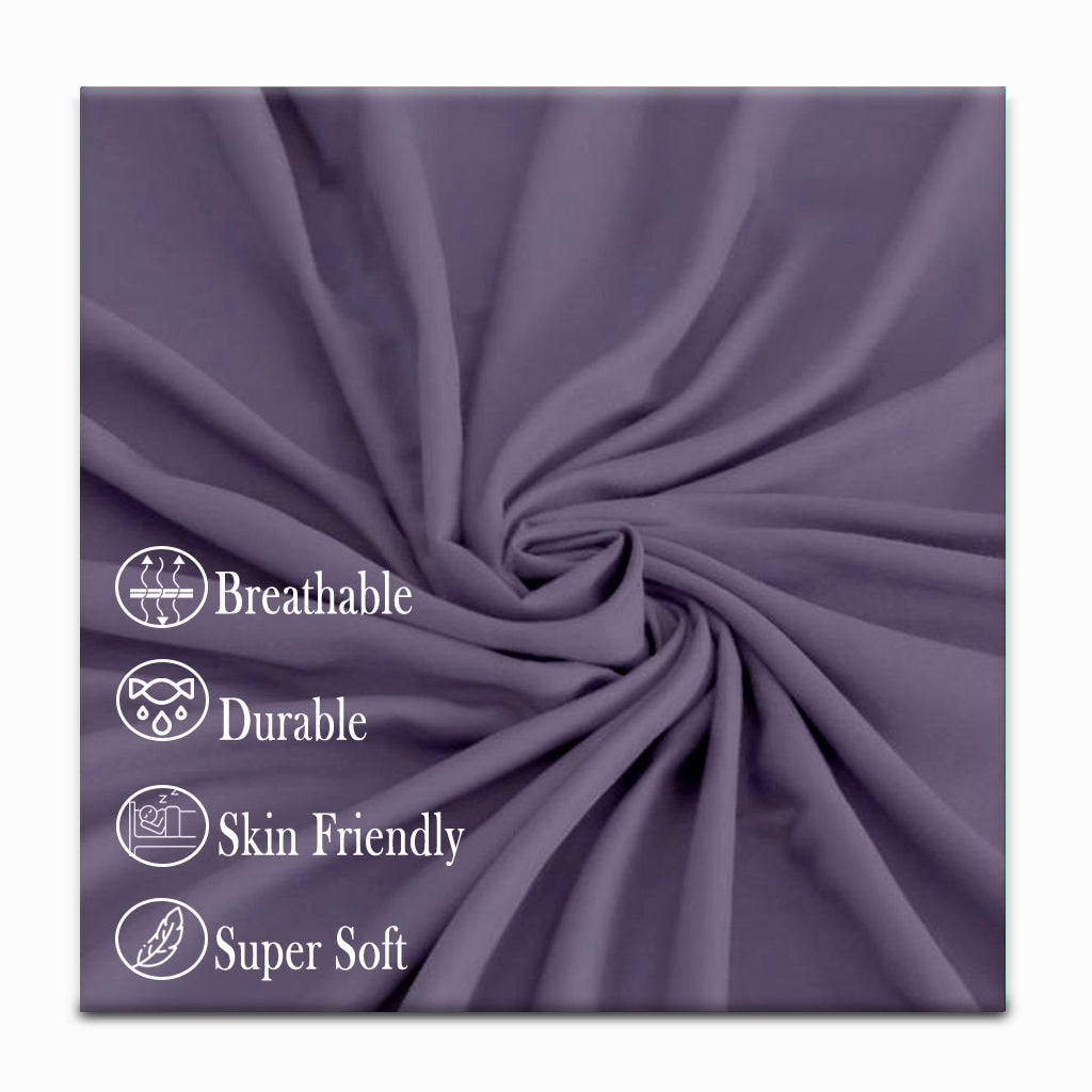 AURAECOM Solid Colour Bedsheet for Double Bed King Size with Pillow Cover Set (Purple)