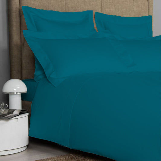 AURAECOM Solid Colour Bedsheet for Double Bed King Size with Pillow Cover Set (Peacock Blue)