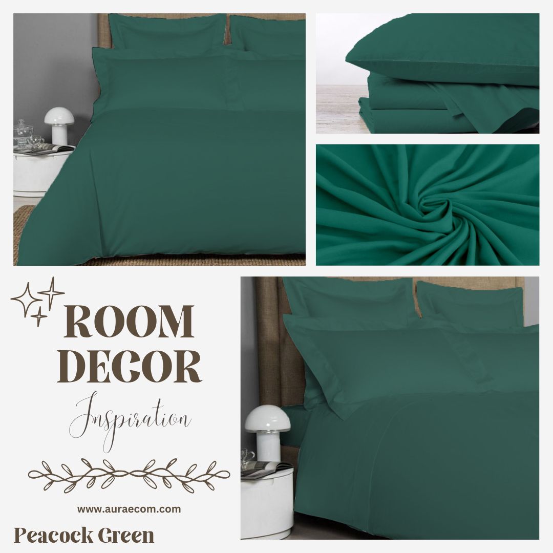 AURAECOM Solid Colour Bedsheet for Double Bed King Size with Pillow Cover Set (Peacock Green)