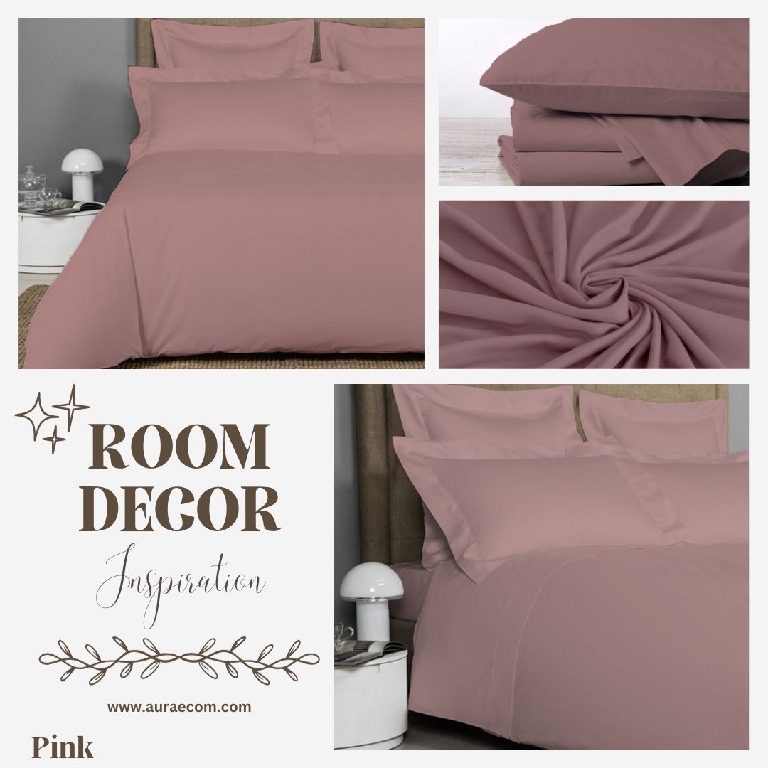 AURAECOM Solid Colour Bedsheet for Double Bed King Size with Pillow Cover Set (Pink)