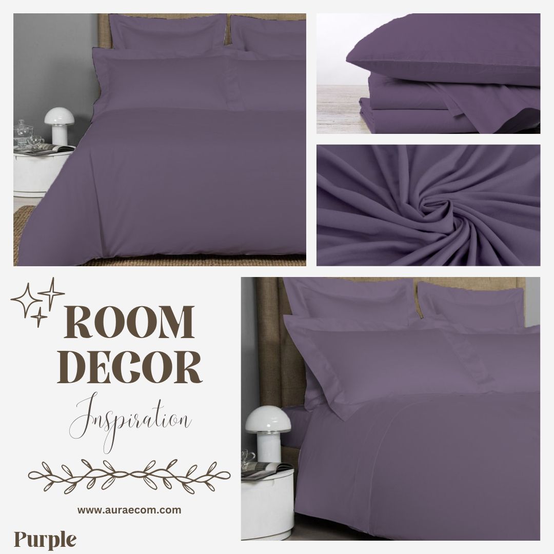 AURAECOM Solid Colour Bedsheet for Double Bed King Size with Pillow Cover Set (Purple)