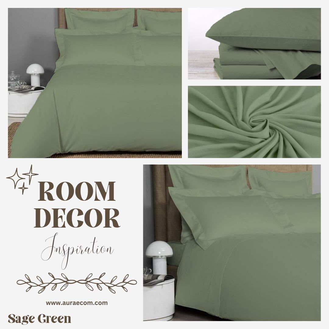 AURAECOM Solid Colour Bedsheet for Double Bed King Size with Pillow Cover Set (Sage Green)