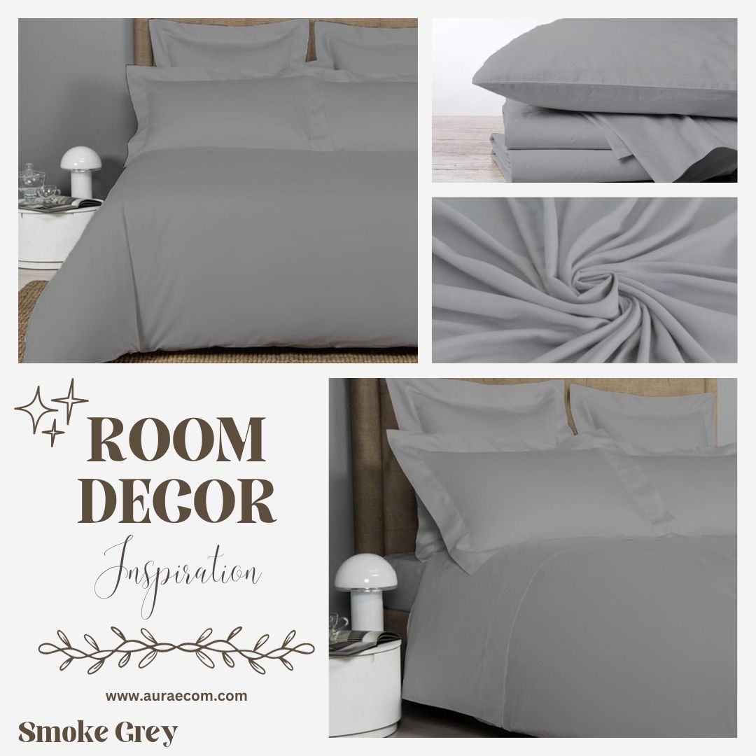 AURAECOM Solid Colour Bedsheet for Double Bed King Size with Pillow Cover Set (Smoke Grey)